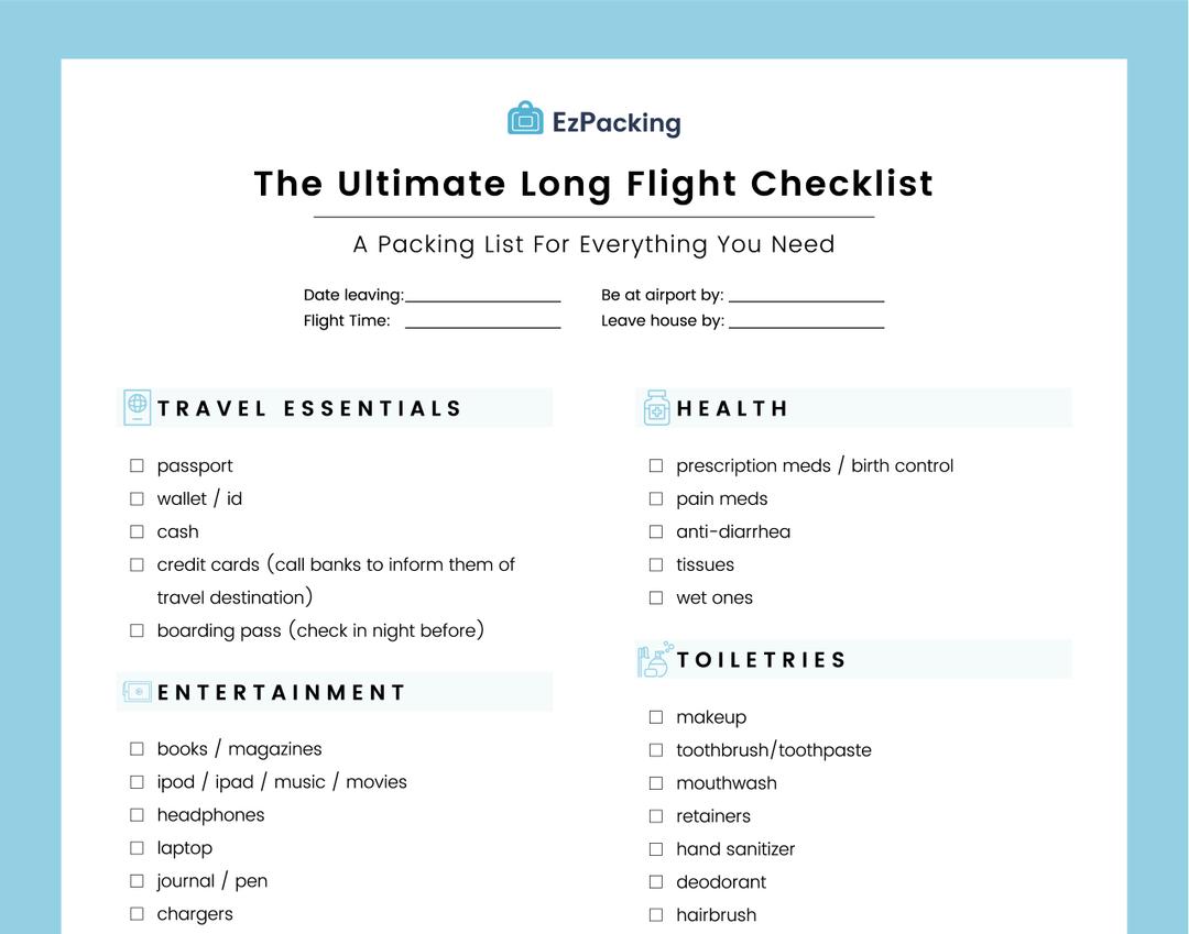 The Ultimate Long Flight Packing List EzPacking, Inc
