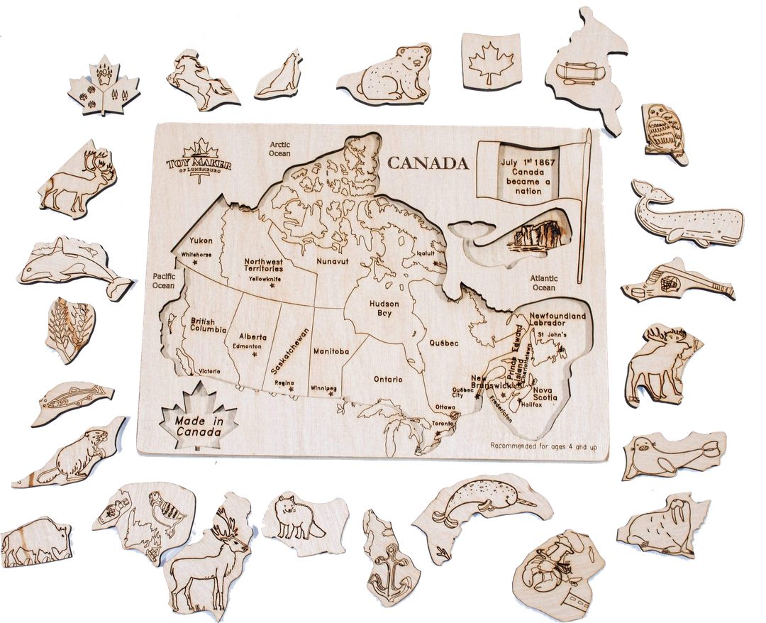 Montessori activity, Wooden Map of Canada Puzzle, Toy Maker of Lunenburg, free shipping, Toronto, Canada