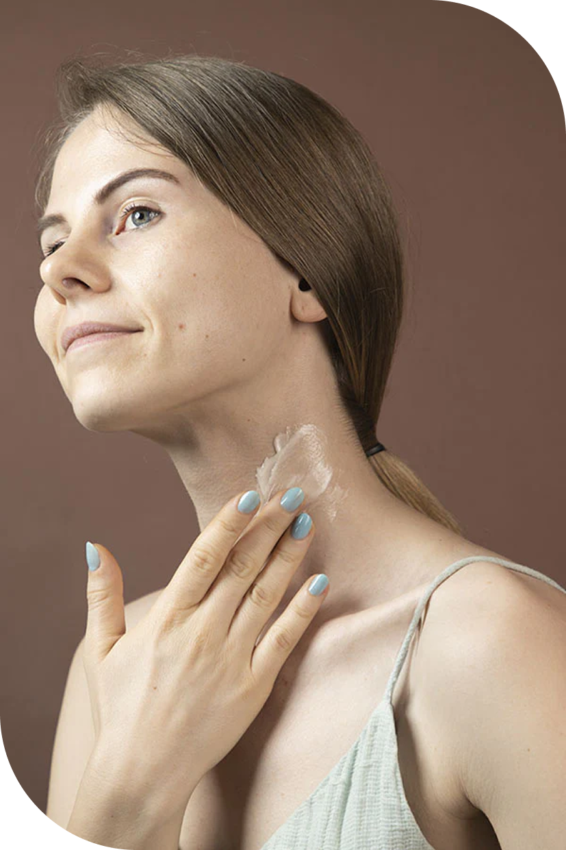 Woman touching her neck