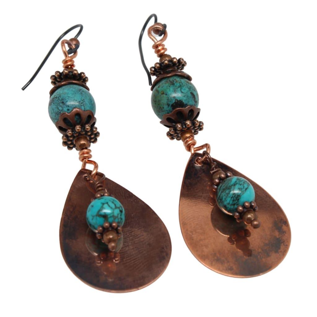 Sassy Turquoise and Copper Dangle Earrings by Junebug Jewelry Designs