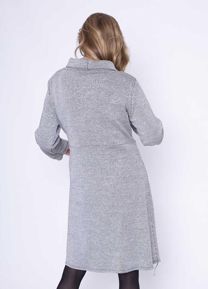 Cowl Neck Ribbon Belt Dress in Grey