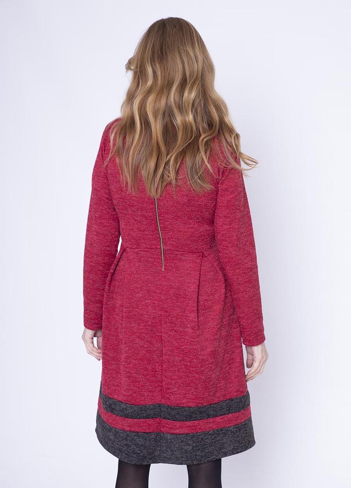 Box Pleat Marble Jersey Dress in Red