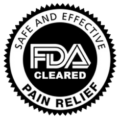 A black icon with text, "FDA Cleared Safe and Effective Pain Relief"