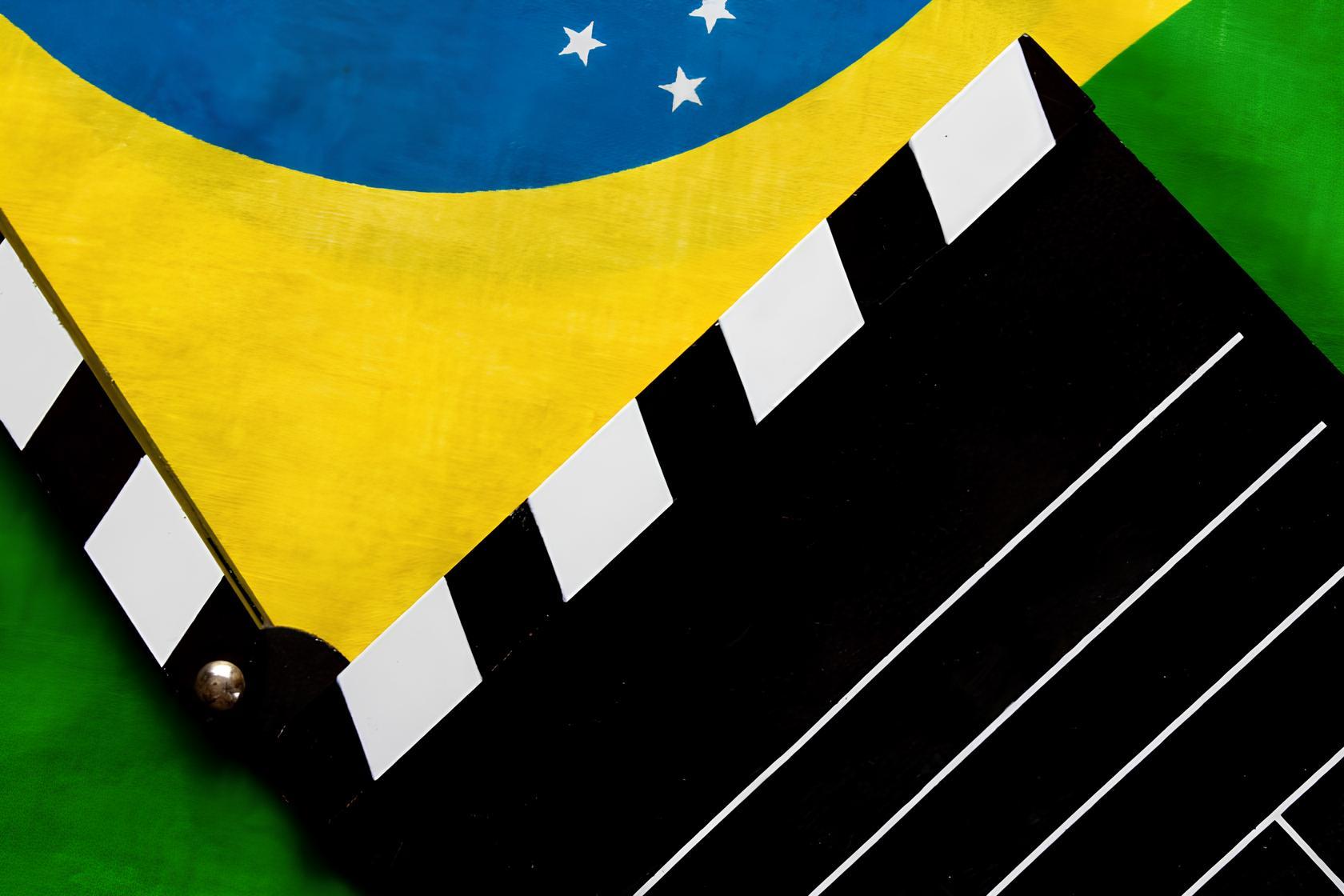 Brazil flag and movie clapper board.