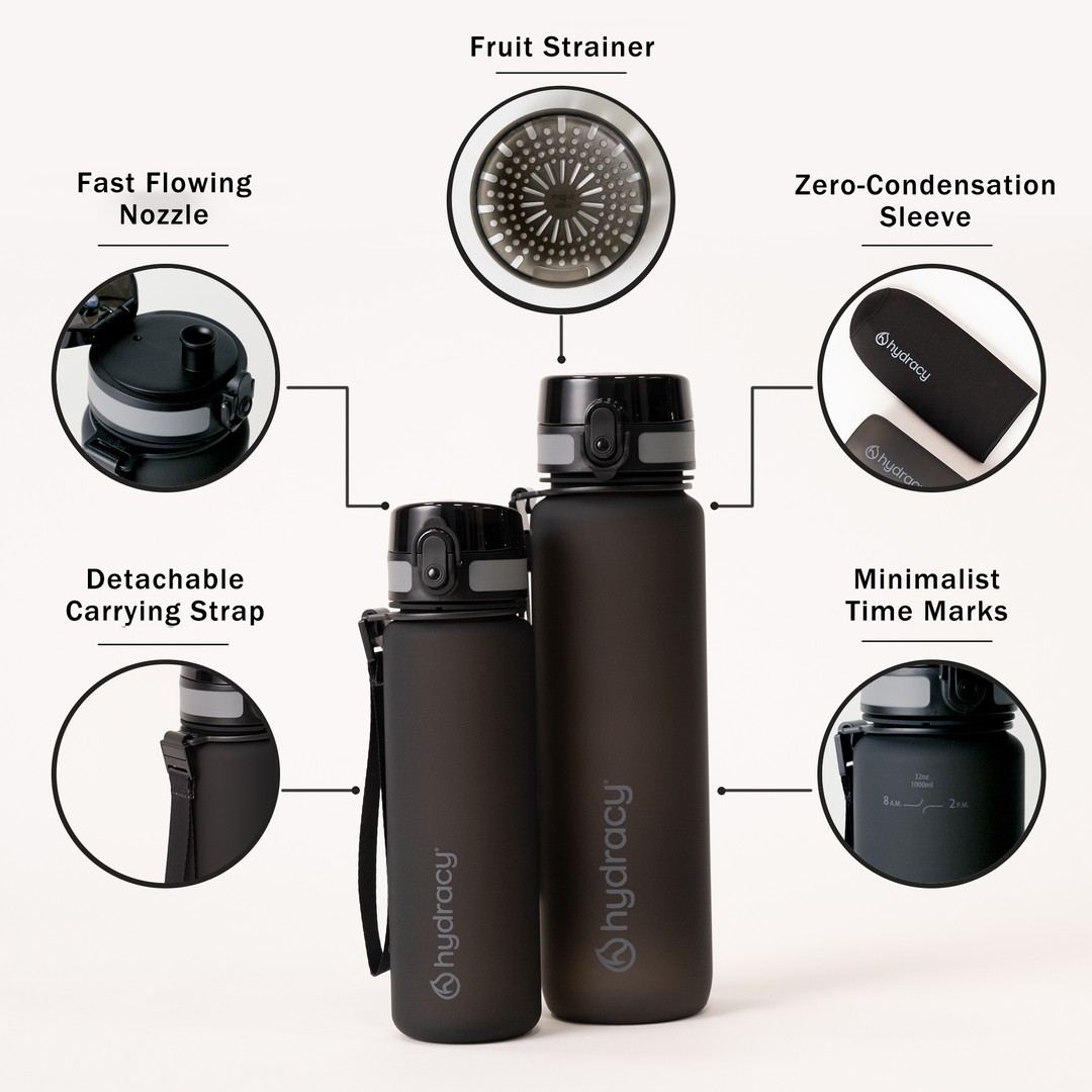 Sports Water Bottle 32oz with Time Marker - Space Grey Color