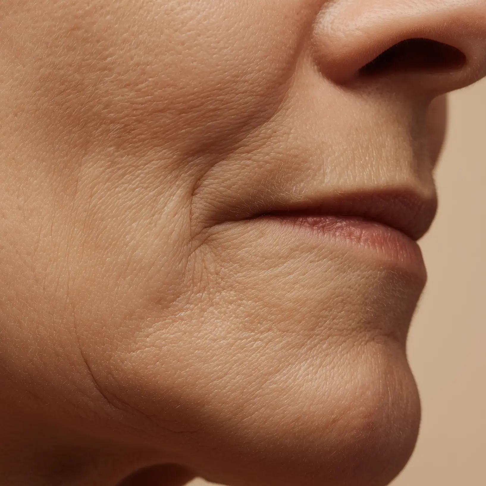 Old woman's mouth/lip area with dying skin cells