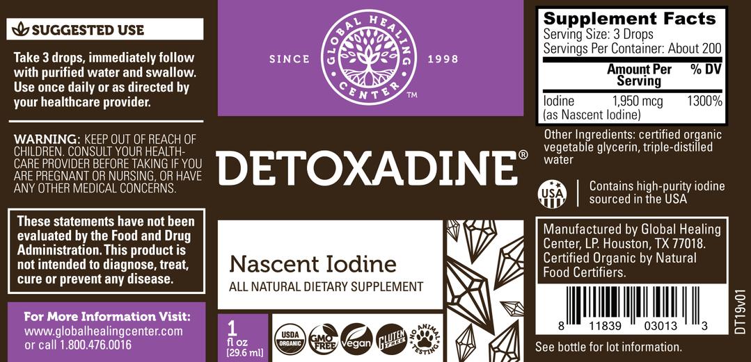 Global Healing Detoxadine Nascent Iodine Bottle Label