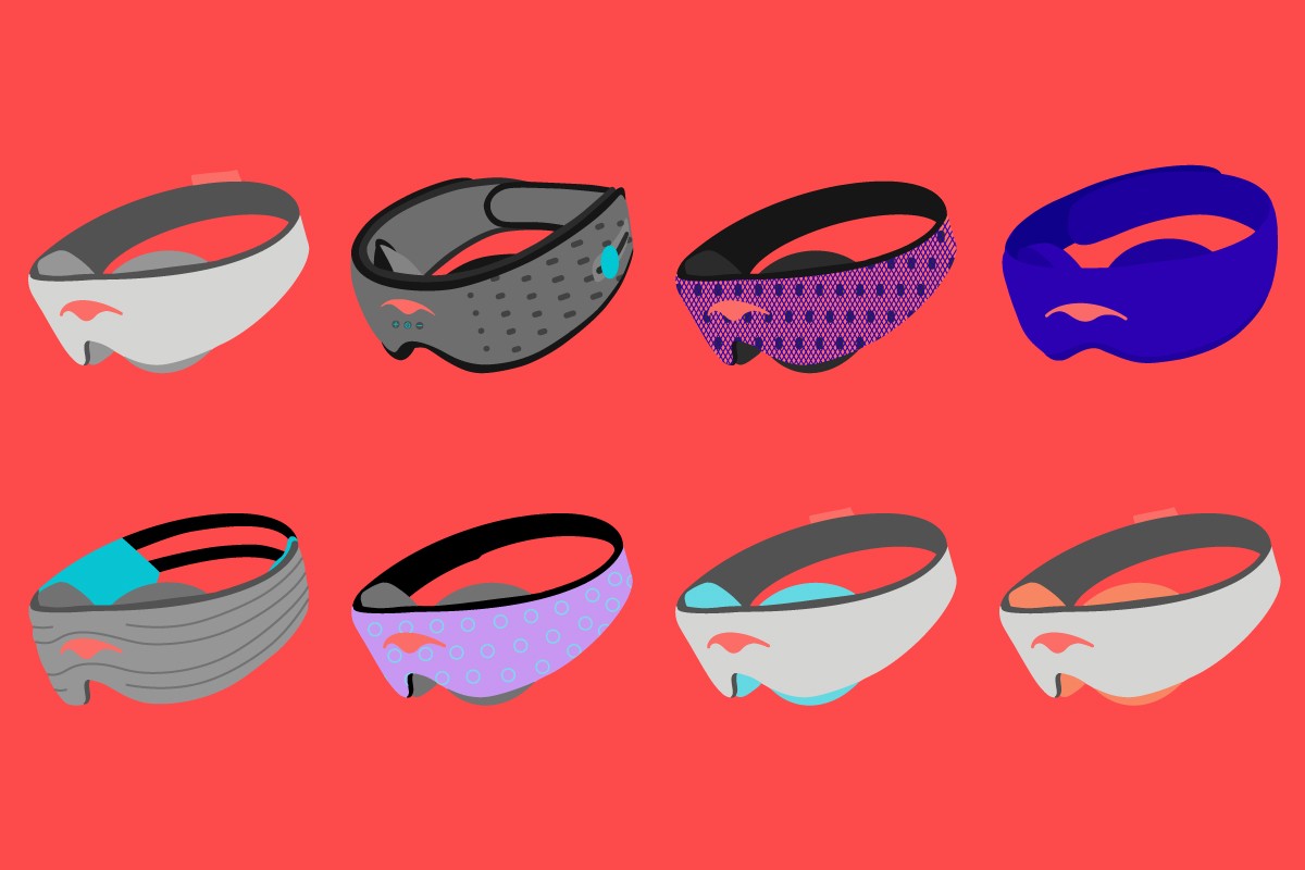 Manta Sleep Mask guide featuring from left clockwise Manta Sleep Mask, Manta SOUND Mask, Manta PRO Sleep Mask, Manta SILK Sleep Mask, Manta WEIGHTED Sleep Mask, Manta KIDS Sleep Mask, Manta COOL Mask, Manta STEAM Mask.