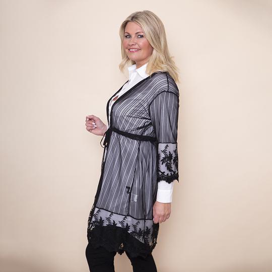 Embroidered Long Lace Cardi in Black