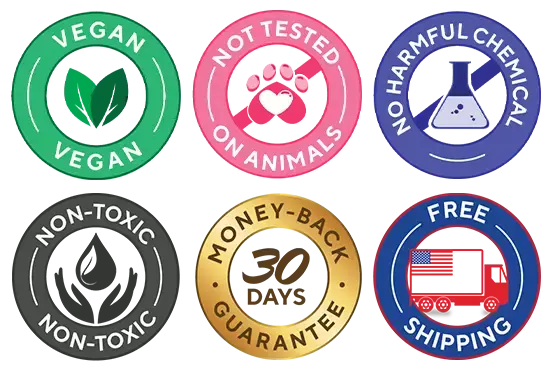 VEGAN | Not tested on animals | no harmful chemicals | non-toxic | 30 days money-back guarantee | free shipping