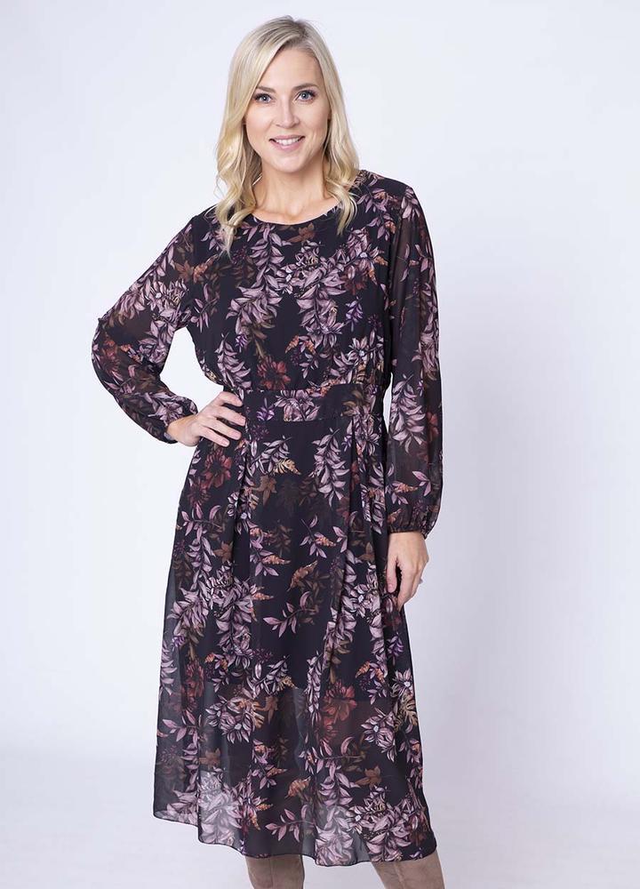 Floral Print Pleat Dress in Black