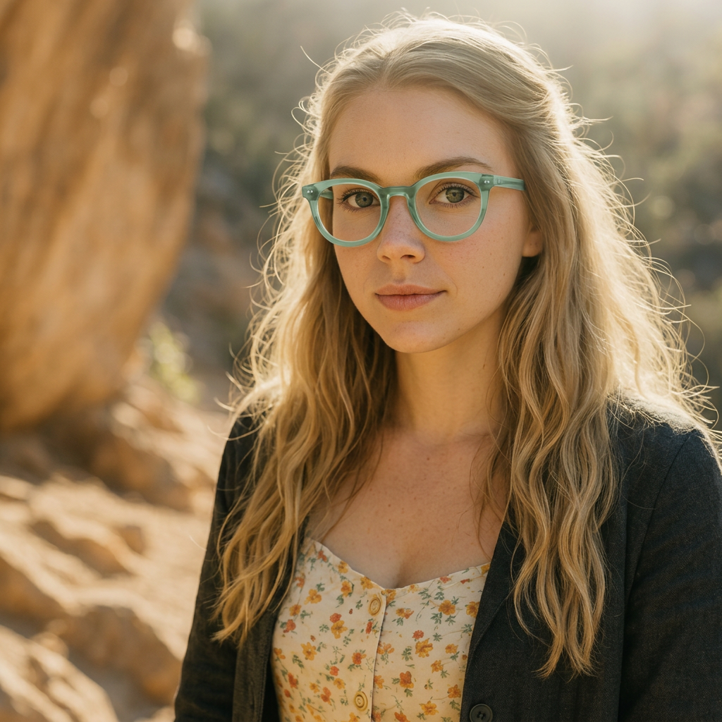 Girl with green glasses Hobbs