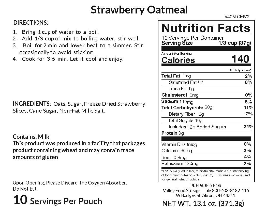 Valley Food Storage Strawberry Oatmeal Long Term Food Storage Nutrition Label