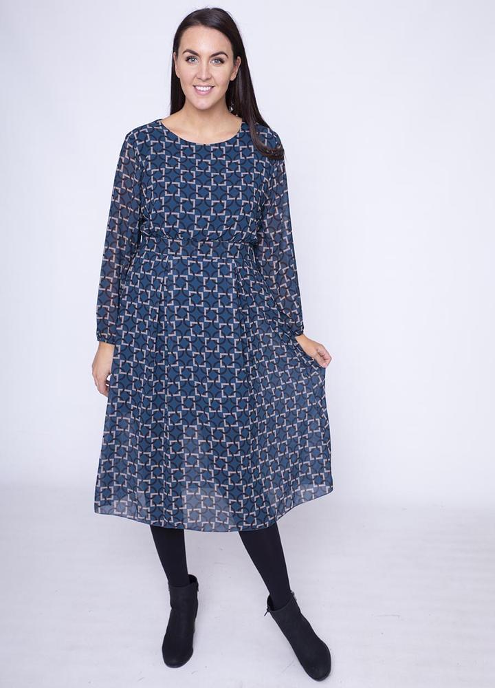 Single Pleat Chiffon Dress in Teal
