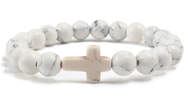Stone Cross Bracelet - White Marble