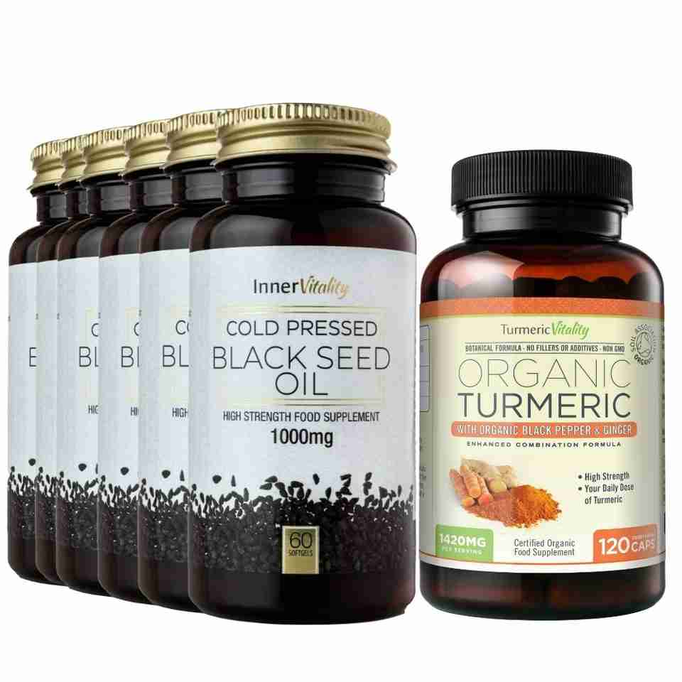 Black Seed Oil Capsules Cold Pressed Turmeric Vitality UK