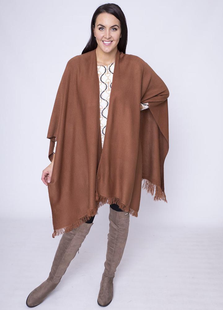 Frill Wrap Poncho in Brown