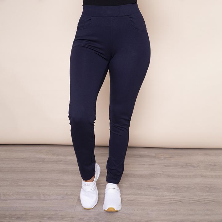 Stretch Waist Stud Pocket Trouser in Navy