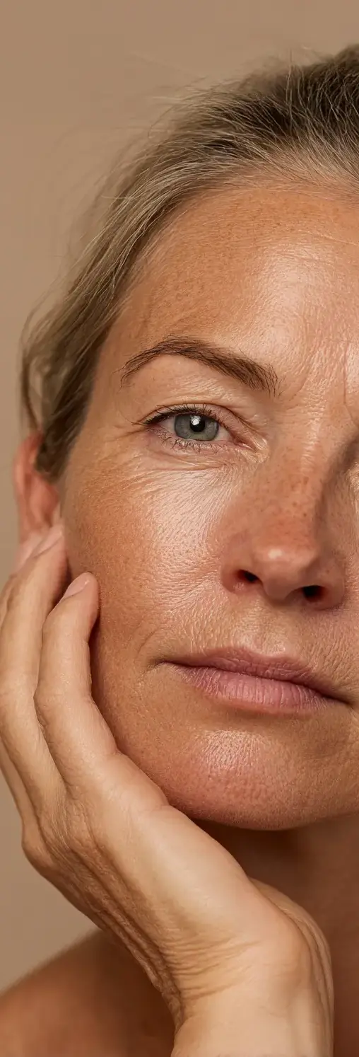 Old woman with aging skin and signs of skin damage