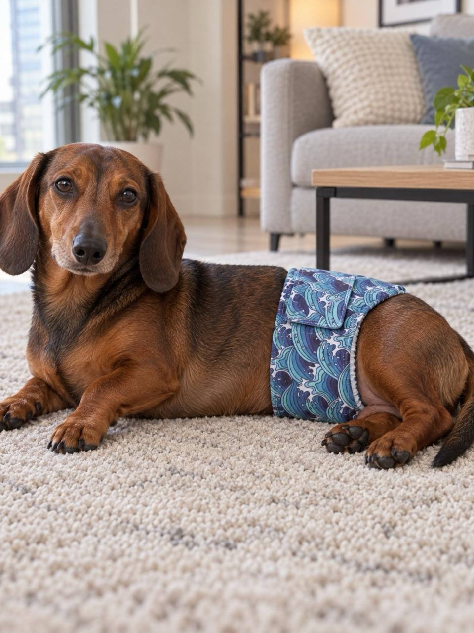 A dog wearing a dog belly band
