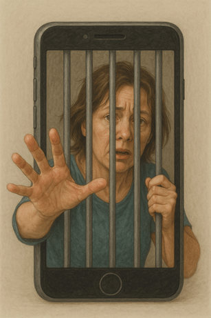 Illustration depicting how we are trapped in our phones
