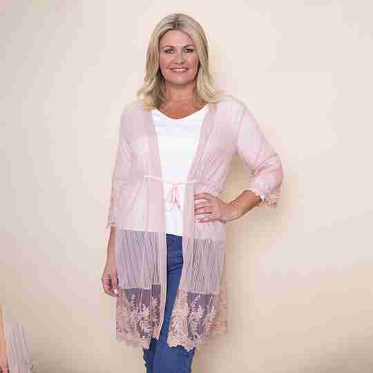 Embroidered Long Lace Cardi(Pink)