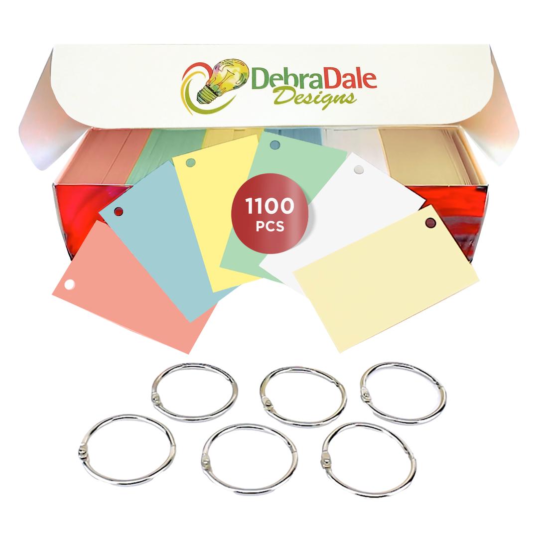 2x3.5 Mini Blank Index Cards | 1,100 Count | Multi-Color Punched | 163gsm Value Weight