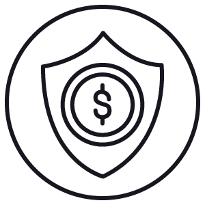 Shield icon with a dollar sign in the center, representing financial protection.