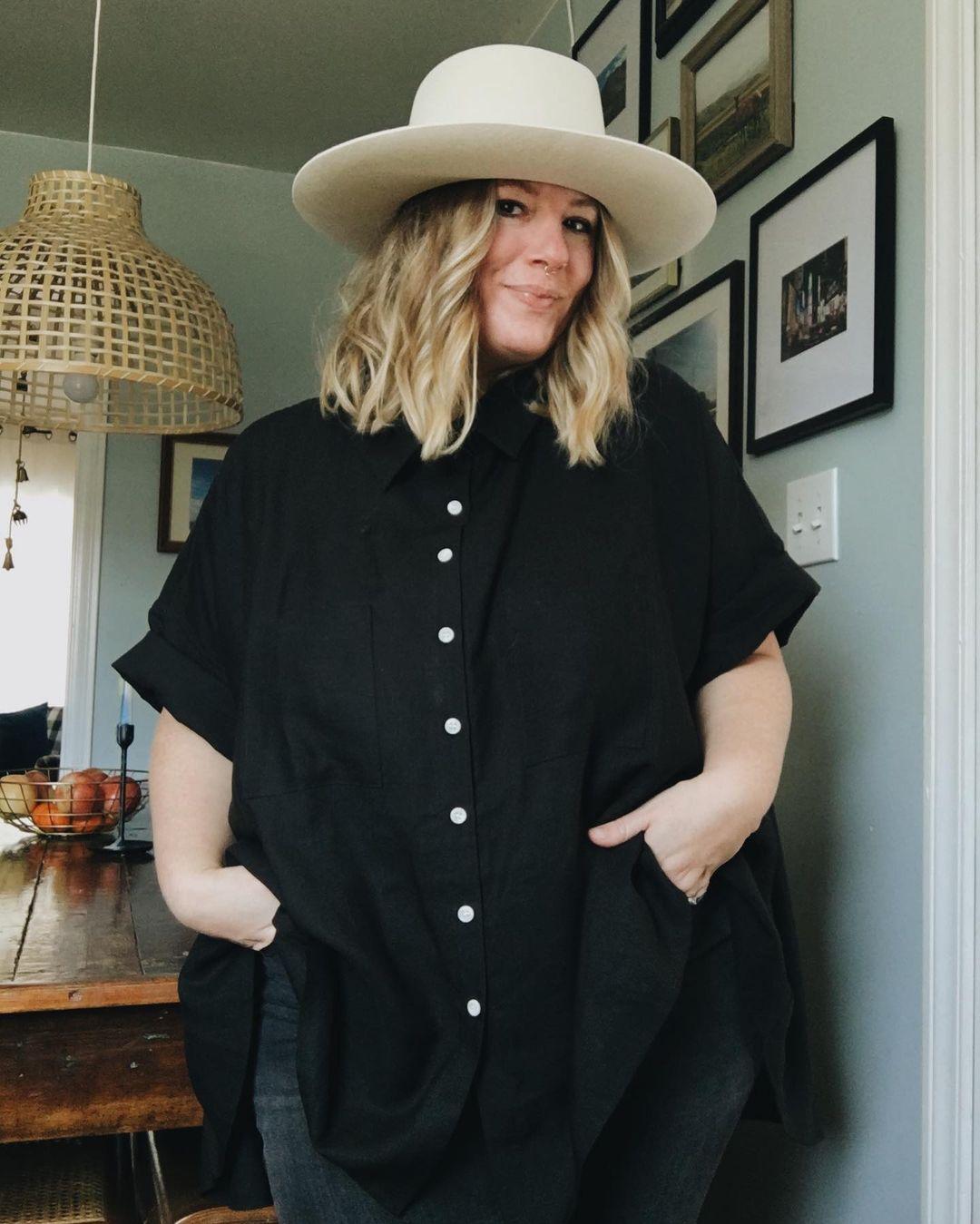 @littlerivermama in a black box top and gigi pip hat
