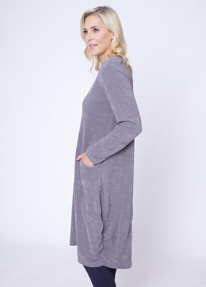 Velour Pocket Dress in Grey