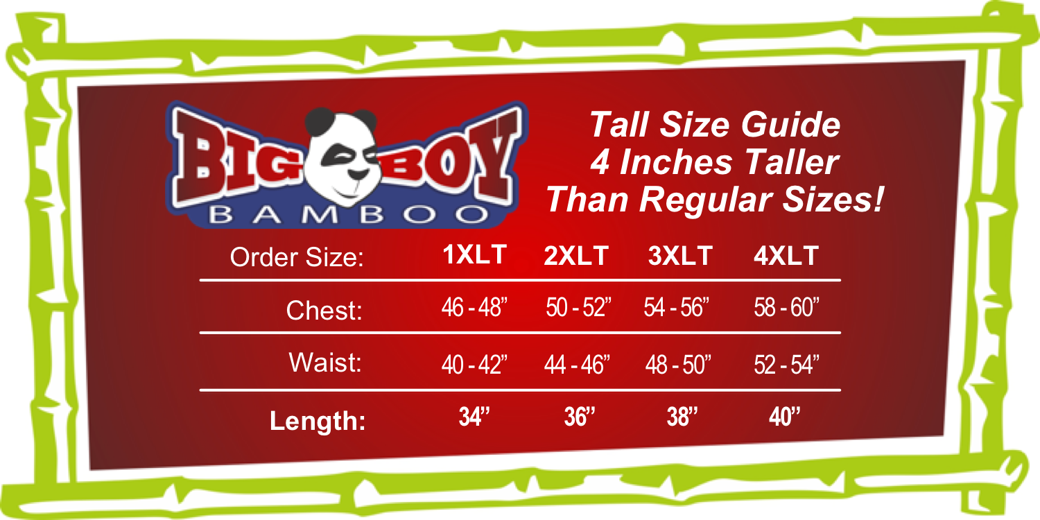 Tall Size Guide - 4 Inches taller than regular sizes