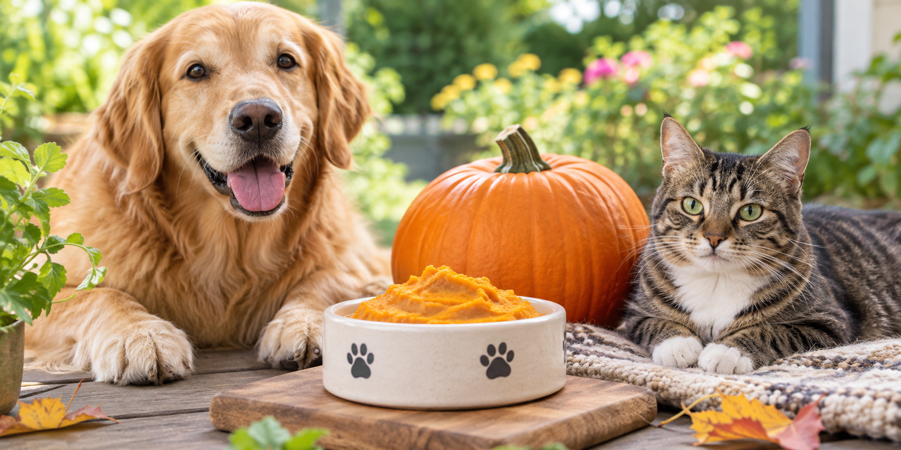 Guardian’s Choice PURRBIOTICS for cats, NO POO Probiotic Chews for dogs, and Breath Boost Bites featured as convenient digestive wellness options alongside a fall pumpkin theme