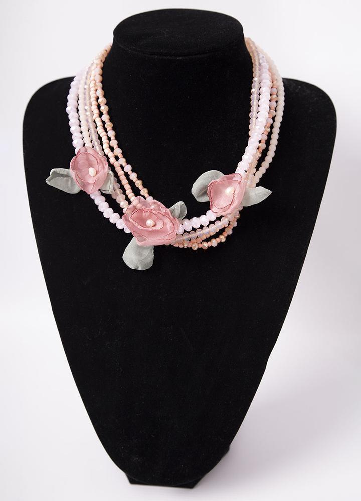 Pink Stone Flower Necklace
