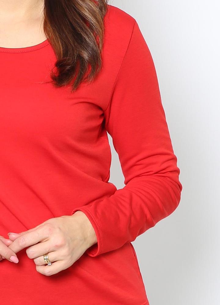 Basic Fleece Lined Top in Red