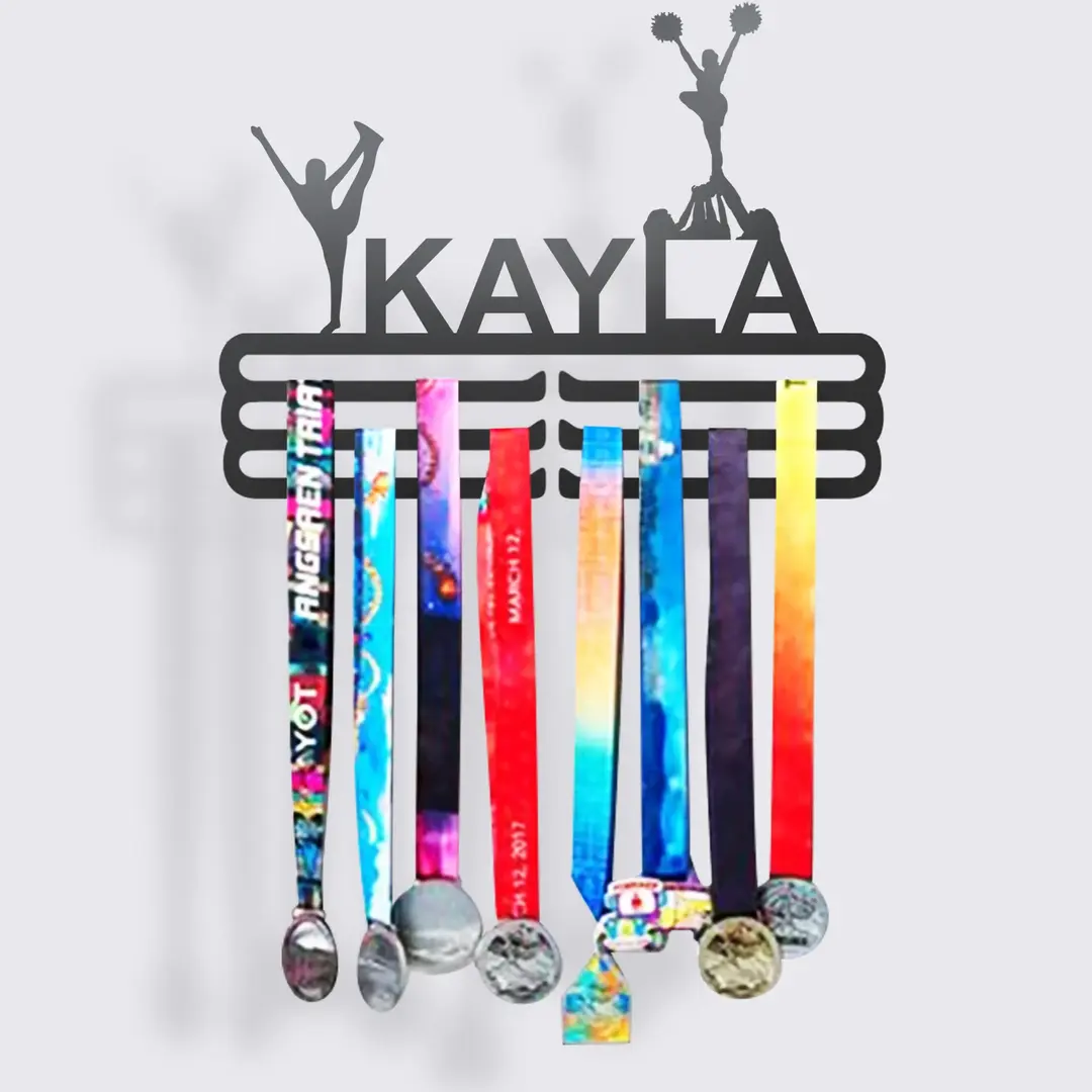 thumbnail image 2 of Metal Medal Holder Cheerleaders Athlete Medals Hanger Medal Rack Frame Cheerleading Awards Ribbon Wall Mount Tiered Award Over 60 Sport Race Runner 2 of 10