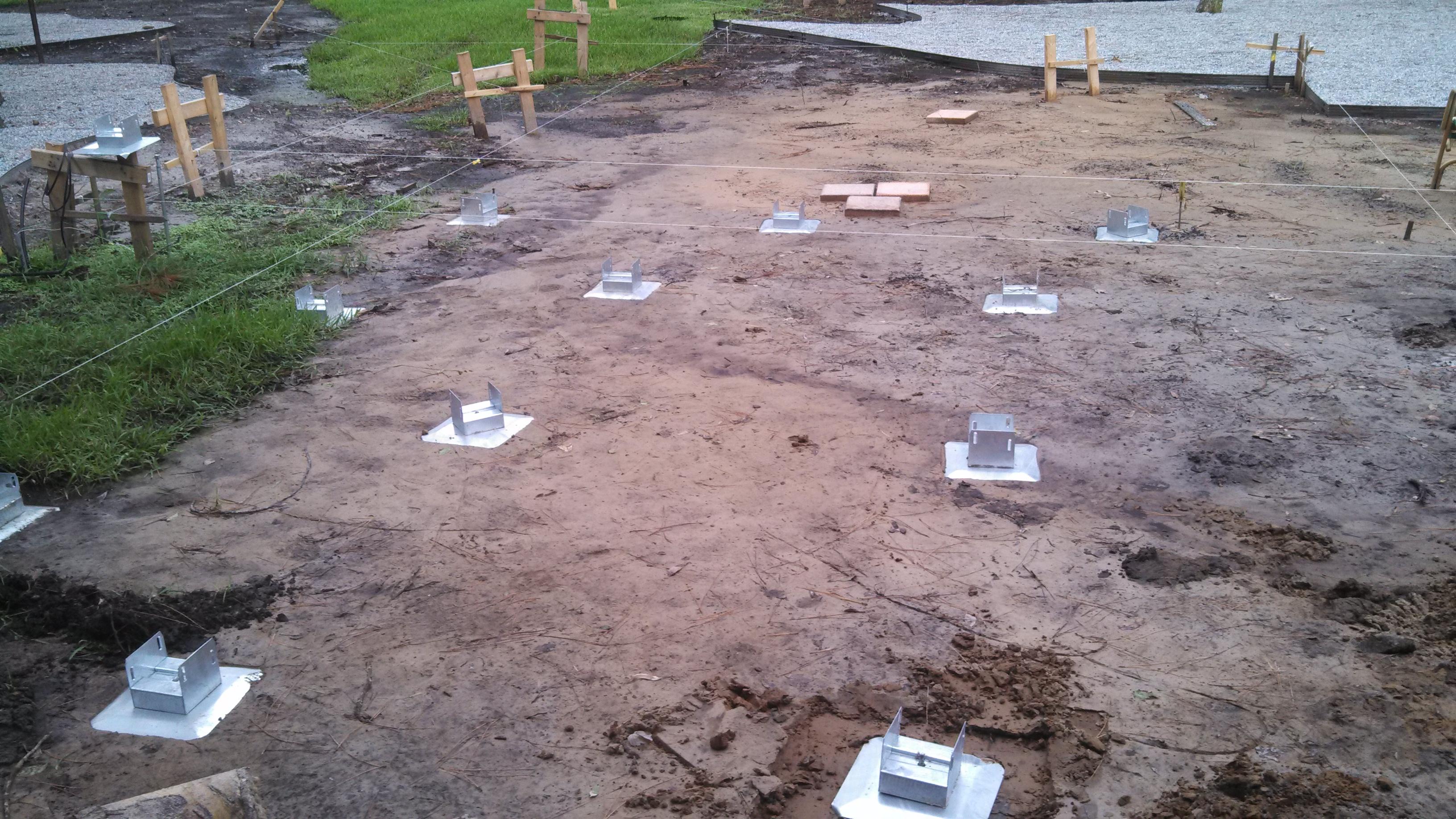 installed deck foot anchor prepped for building