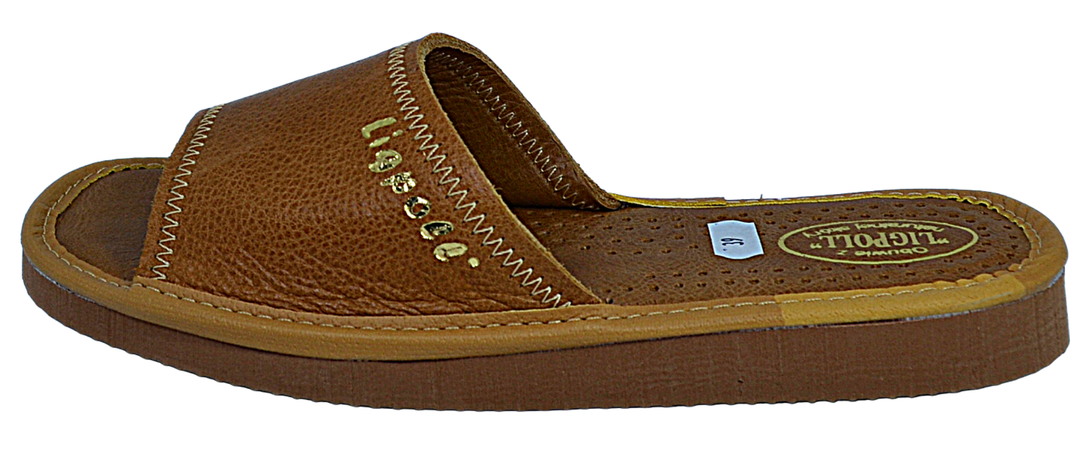 Despina - Women brown leather slippers -Reindeer leather