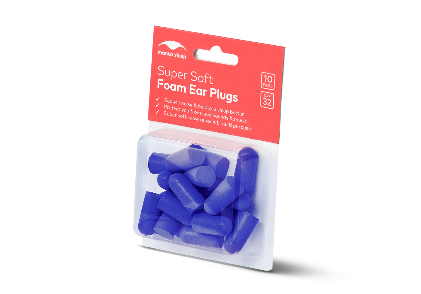 A set of 10 blue foam earplugs for reducing noise on an airplane.