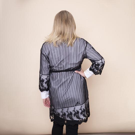 Embroidered Long Lace Cardi in Black