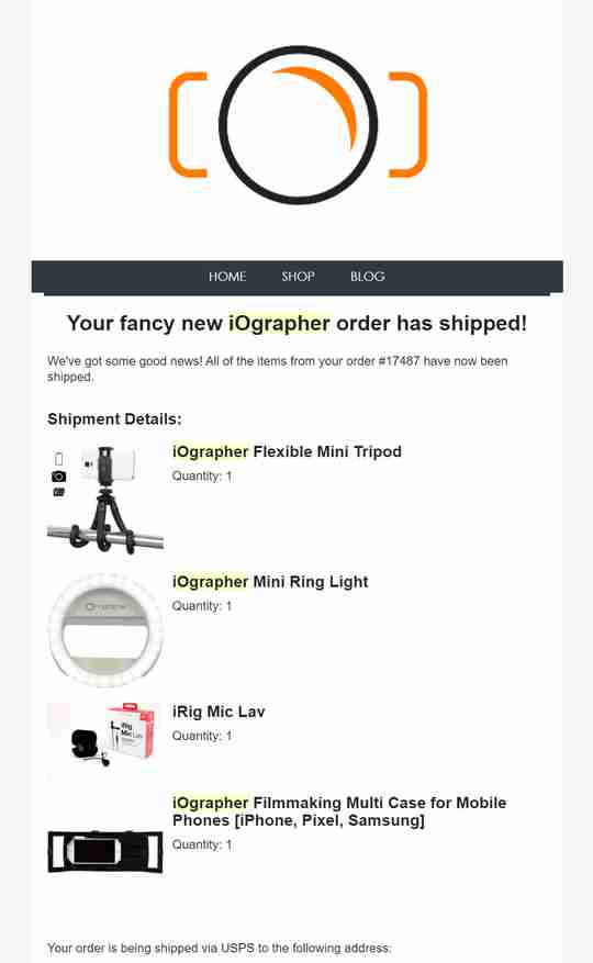 Shipping confirmation picture one.