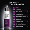 One bottle complete routine image, replaces eye cream neck cream, wrinkle serum dark spot, moisture, firming