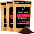 Three 12oz bags of Lone Wolf Coffee’s Lonestar Medium-Dark Roast Drip Ground coffee bag product photo