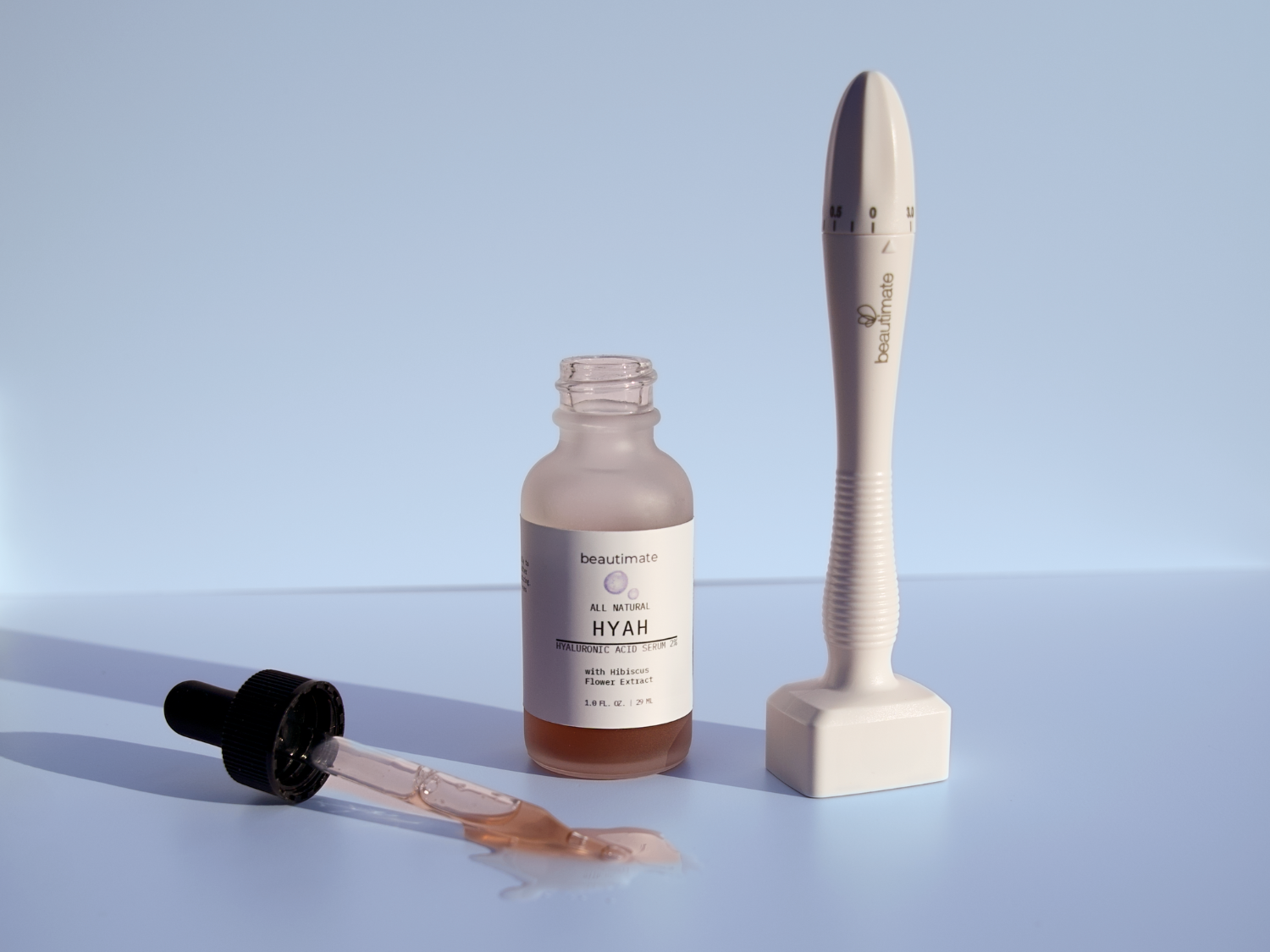 lifestyle photo derma stamp and hyaluronic acid serum