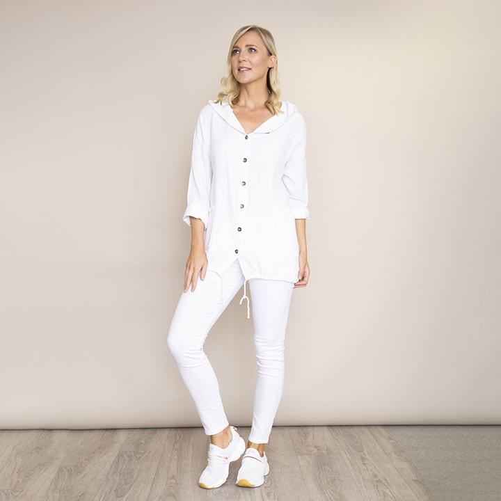 Crinkle Cotton Hoody Jacket (White)