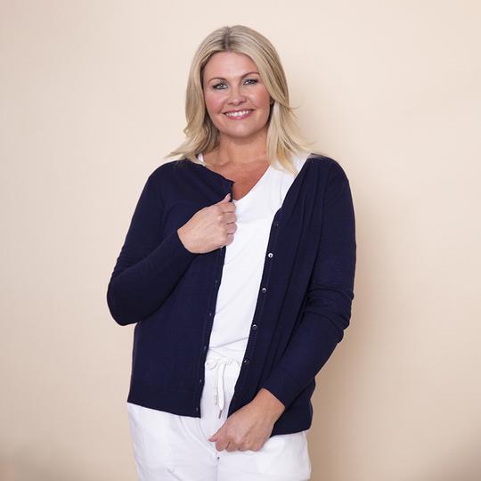 Round Neck Button Cardi in Navy
