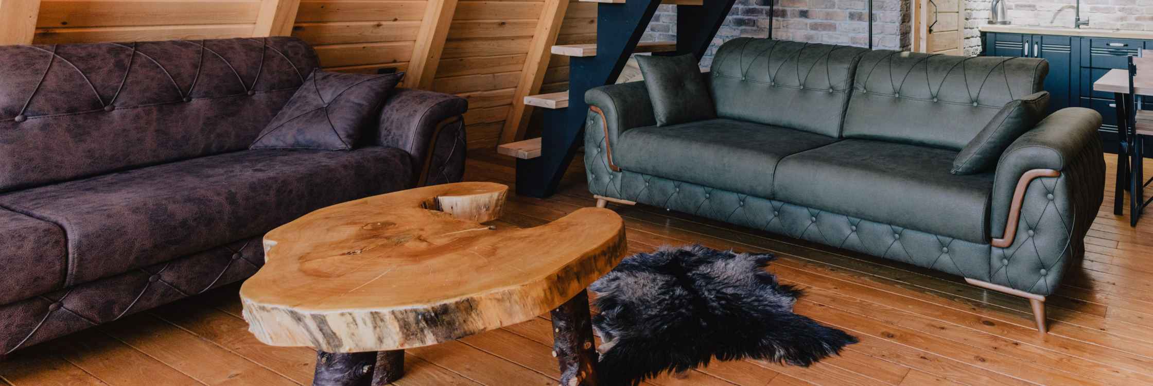 Log Coffee Table in a Modern Cabin
