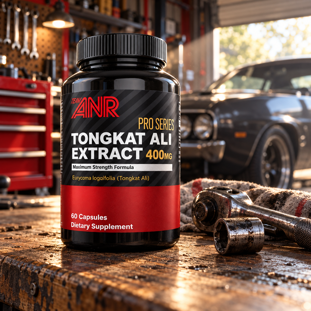 Adaptophen bottle and capsules containing tongkat ali, tribulus, 5-methyl-7-methoxy-isoflavone and ZMA