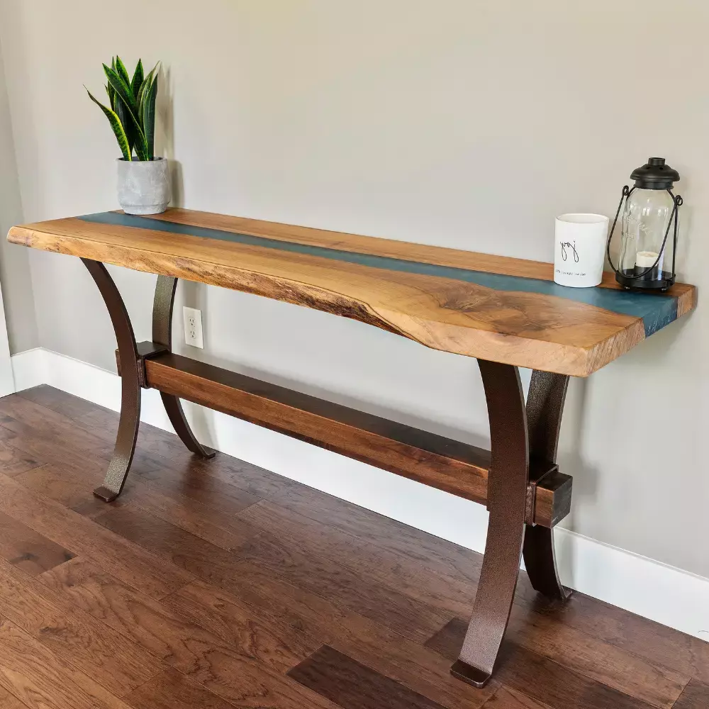 Custom Live Edge English Walnut Sofa Table