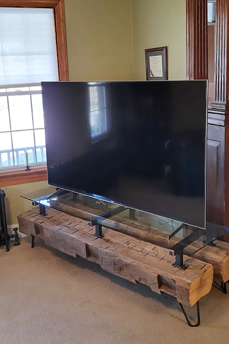 Rustic Barn Wood Beam and Glass Entertainment Center