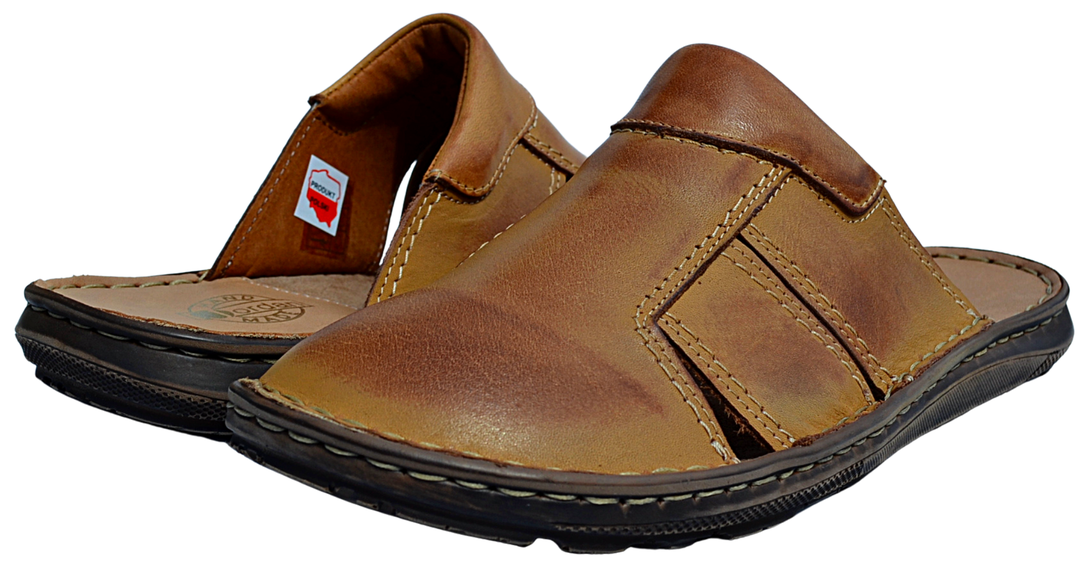 Joshua - Men casual beach leather slippers - Reindeer Leather
